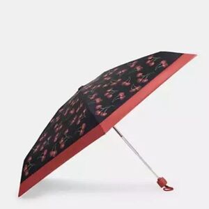 Coach UV Protection Mini Umbrella ☂️/☀️W/Sequin Pattern Dark Cherry 🍒 Print NWT
